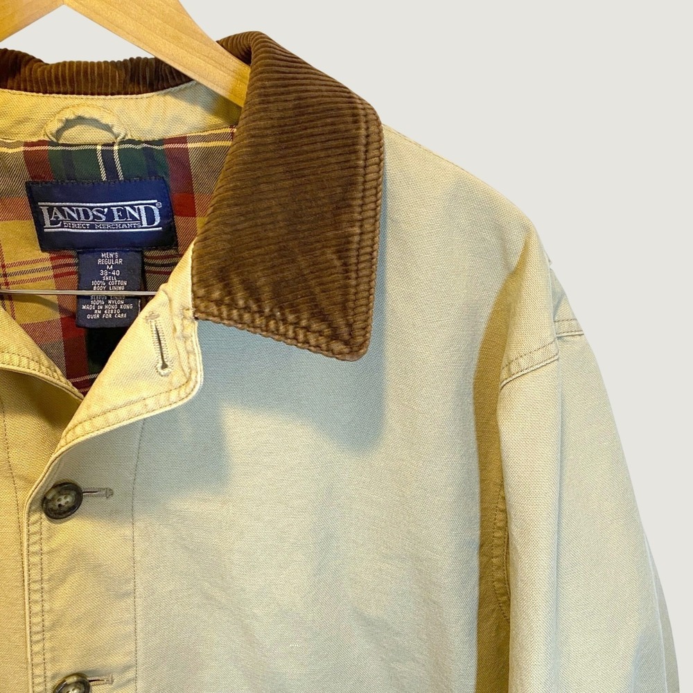 Lands' End Duck Canvas Barn Coat Mens M Tan Excellent Vintage 90s Chore Jacket